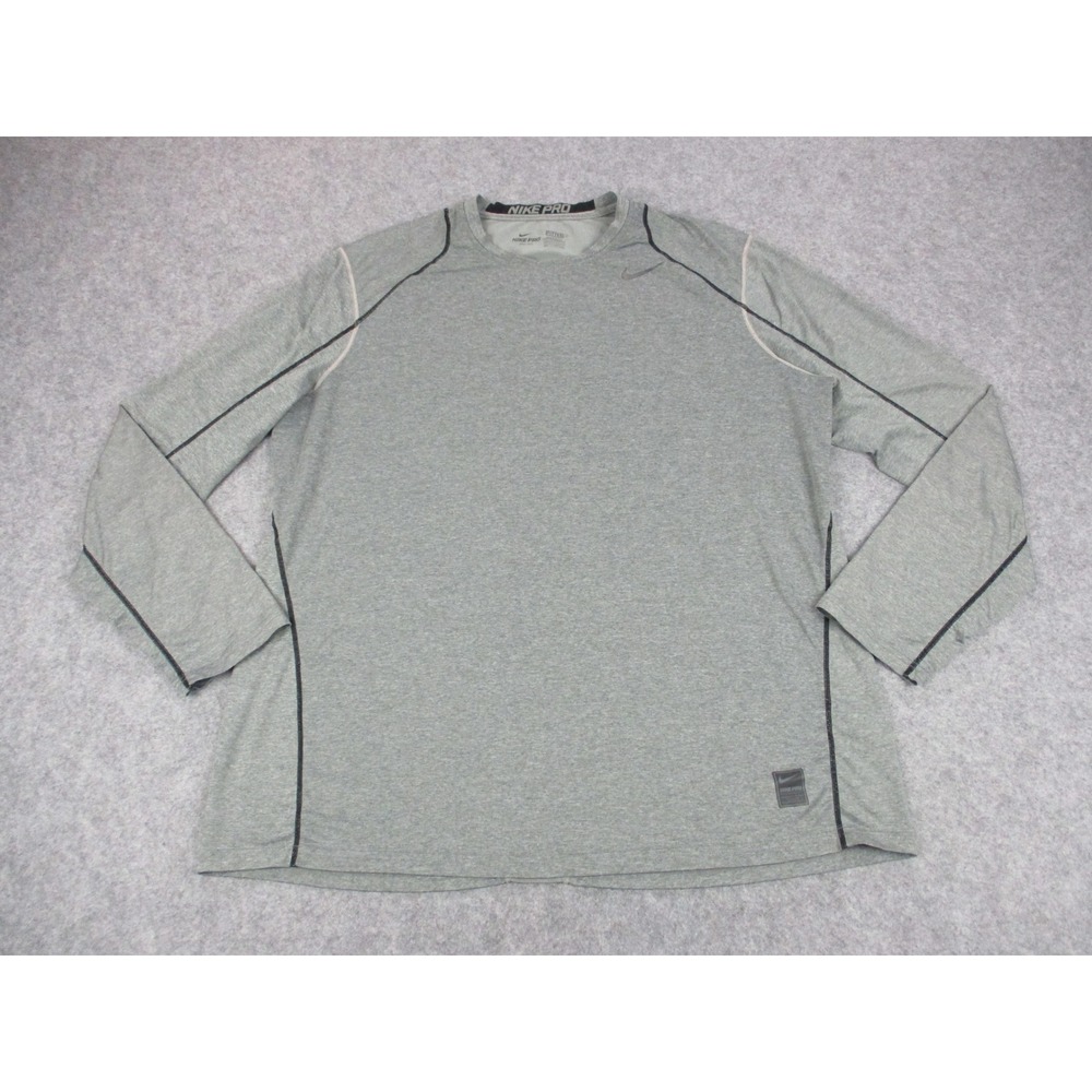 Nike Shirt Men 2XL XXL Gray Pro Athletic Long Sleeve Dri Fit Fitted